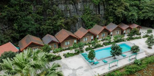 an aerial view of a resort with a swimming pool at TamCoc Việt Tân Homestay & Garden in Ninh Binh