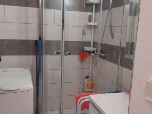 ein Bad mit einer Dusche und einem WC in der Unterkunft Studio La Grande-Motte, 1 pièce, 4 personnes - FR-1-328-255 in La Grande-Motte