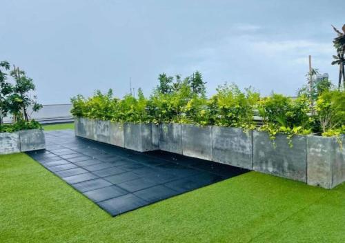a garden with green plants on a patio at The Grand ward place super luxury 2 bedroom apartment Colombo 7 in Colombo