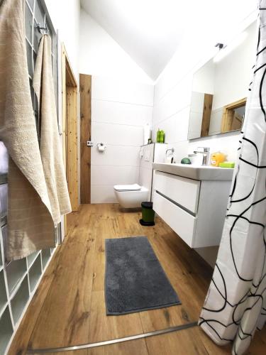 a bathroom with a sink and a toilet at Villa Agardy 1 in Balatonkenese
