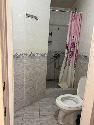 a bathroom with a toilet and a shower at У Розы in Pokrovka