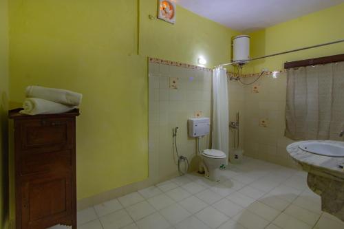 een badkamer met een douche, een toilet en een wastafel bij Anandmai Rohet House Mount Abu in Mount Ābu