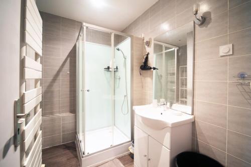 a bathroom with a shower and a sink at Refuge Saint-Amour - Appt pour 5 in Saint-Amour
