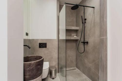 une salle de bain avec douche et toilettes dans l'établissement Central Studio Tronchet, à Paris