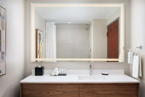 ein Bad mit einem Waschbecken und einem Spiegel in der Unterkunft Embassy Suites Lincoln in Lincoln