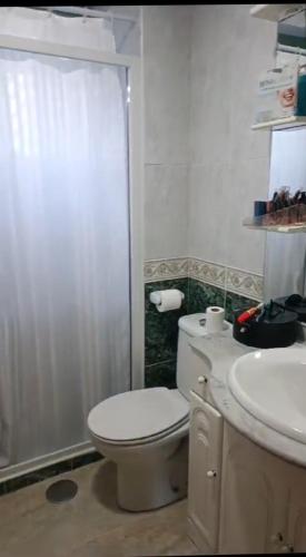 a bathroom with a white toilet and a sink at Piso en Estación de buses in Granada