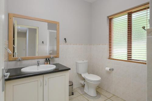 a bathroom with a toilet and a sink and a mirror at San Lameer Villa 14201 - 5 Bedroom Superior - 10 pax - San Lameer Rental Agency in Southbroom