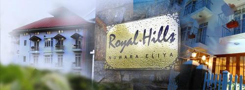 duas fotografias de um edifício com uma placa para um hotel em Royal Pearl Hills em Nuwara Eliya