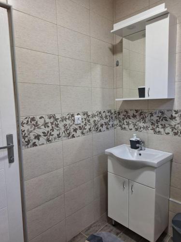 a bathroom with a sink and a shower at Apartmani Đorđević 2 in Golubac