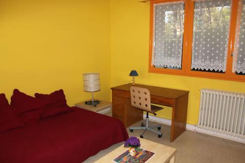 une chambre avec un bureau et un lit et un bureau dans l'établissement Studio lumineux proche centre-ville de Montpellier, à Montpellier