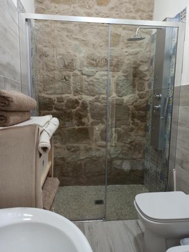 a bathroom with a shower and a toilet at Piazza San Giorgio in Dolianova