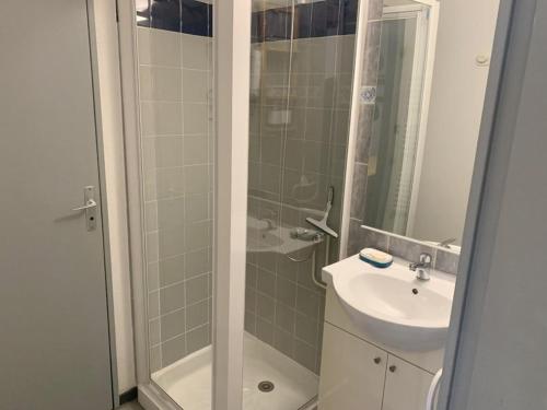 a bathroom with a shower and a sink at Natha de la Plage 2000 in Brétignolles-sur-Mer