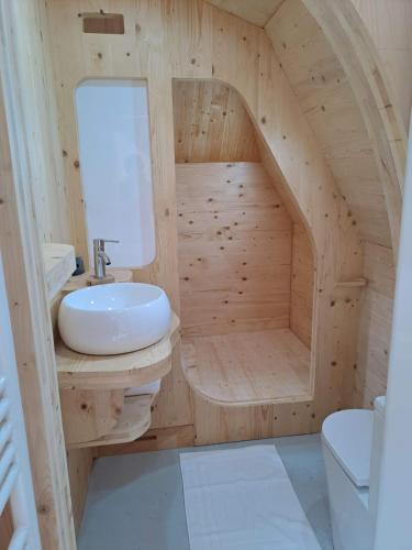 een badkamer met een toilet en een wastafel bij Les chaumières de Brameix in Neuvic