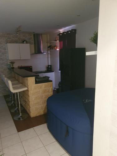 Cette chambre comprend une cuisine et un comptoir. dans l'établissement L'atypique cosy, à Santeny