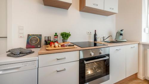 Kuchyň nebo kuchyňský kout v ubytování WineDesign Boxspring 8 Pers BASF Nähe Ludwigshafen und Mannheim