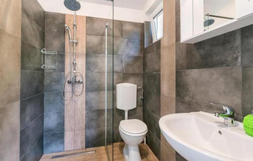 a bathroom with a shower and a toilet and a sink at Beautiful Home In Tuheljske Toplice in Tuheljske Toplice