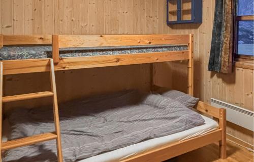 a bunk bed in a wooden room with a ladder at Beautiful Home In Bjerkreim With House A Mountain View in Bjerkreim