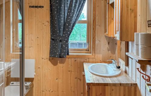 a bathroom with a sink and a window at Beautiful Home In Bjerkreim With House A Mountain View in Bjerkreim