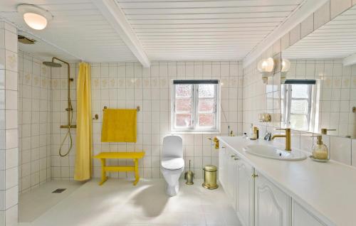 uma casa de banho branca com um lavatório e um WC em 5 Bedroom Beautiful Home In Humble em Humble