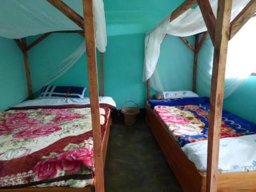 Rwenzori Mountains Safari Lodge tesisinde bir ranza yatağı veya ranza yatakları