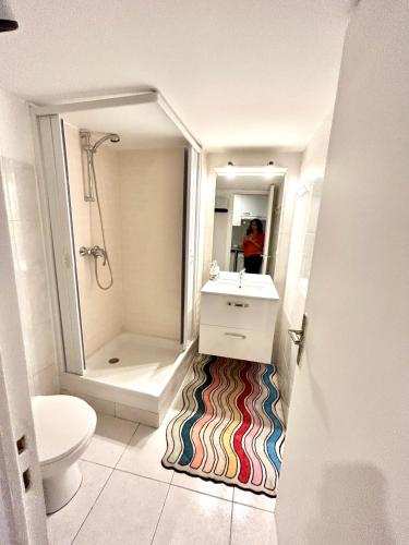 une salle de bain avec un lavabo, une douche et des toilettes dans l'établissement City Center Studio, à Nice