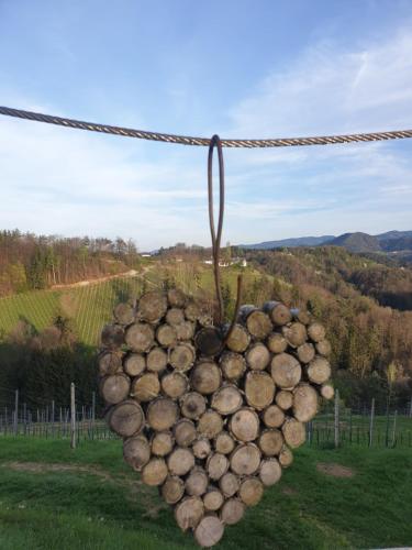 un cuore fatto di tronchi appeso ad una corda di Somnium - Appartements Südsteiermark - Ehrenhausen a Retznei