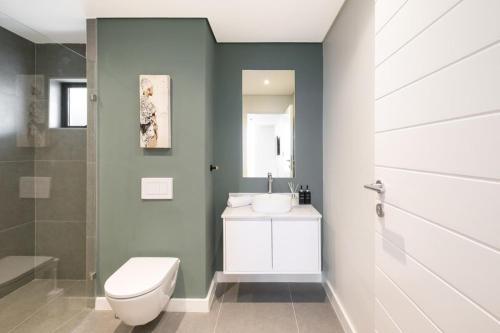 Newlands Peak Luxury Suite في كيب تاون: حمام به مرحاض أبيض ومغسلة