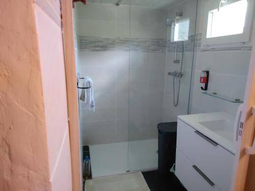 y baño con ducha y lavamanos. en Maison Lisa Maria, en Ponte Leccia