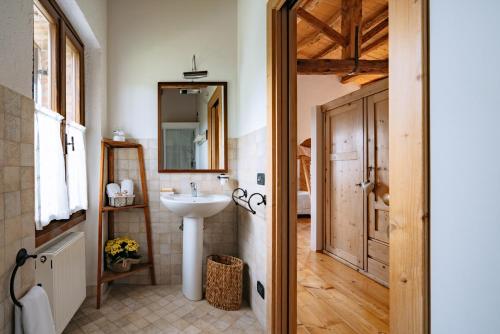 a bathroom with a sink and a mirror at Agriturismo Le Noci in Tarzo