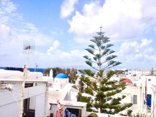 Un albero di Natale sul tetto di un edificio di Anna a Megali Ammos