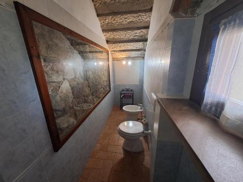 un piccolo bagno con servizi igienici e lavandino di Agriturismo Il Masseto a Venturina Terme