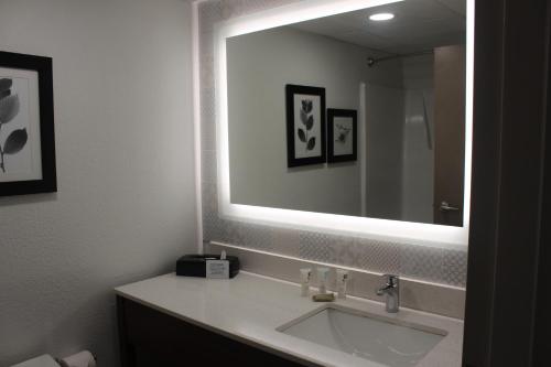 baño con lavabo y espejo grande en Country Inn & Suites by Radisson, Dunbar, WV en Dunbar