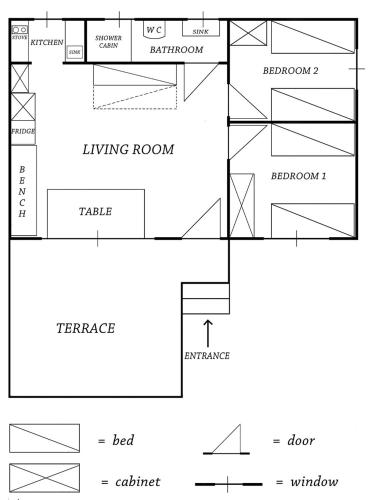 a diagram of a floor plan of a house at Vintage Summer House in Budva