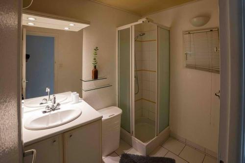 a bathroom with a sink and a shower at ginalia cottage in Éclaron