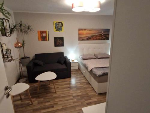 ein Wohnzimmer mit einem Sofa und einem Bett in der Unterkunft Studio Bizjak in Vrhnika