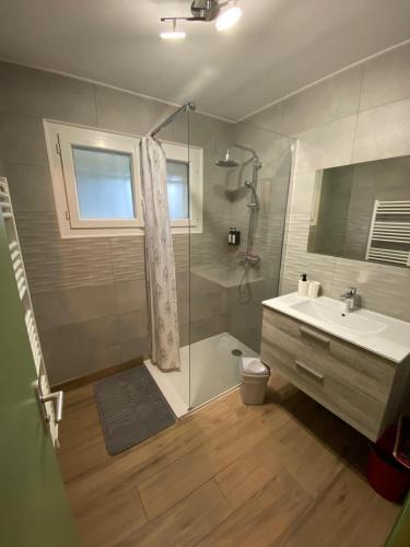ein Bad mit einer Dusche, einem Waschbecken und einem WC in der Unterkunft Petit cocon comme a la maison in Villard-de-Lans