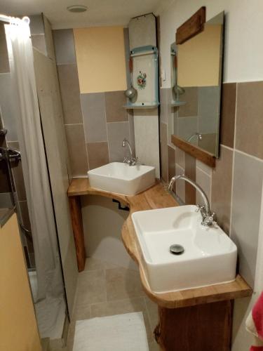 y baño con lavabo y espejo. en Les piaules du dahu, en Le Monastier sur Gazeille