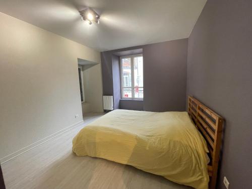 1 dormitorio con cama y ventana en Appartement porte du cantal, en Massiac