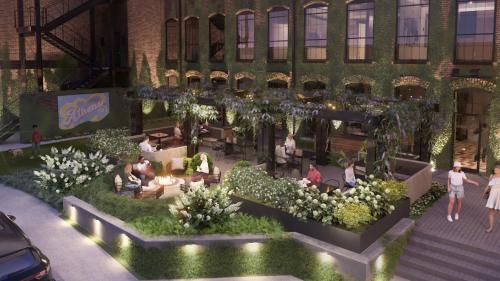 a rendering of a garden in a building at Rivet House in Athens