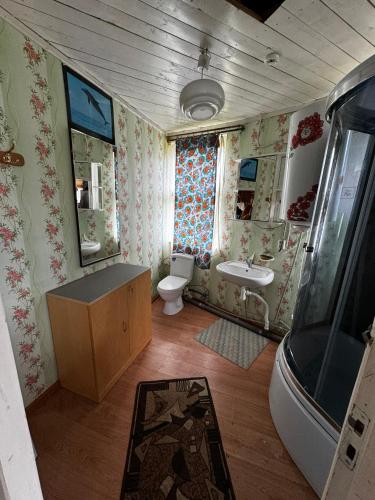a bathroom with a sink and a toilet at Vasaras mājiņa Nr.3 in Kaunata