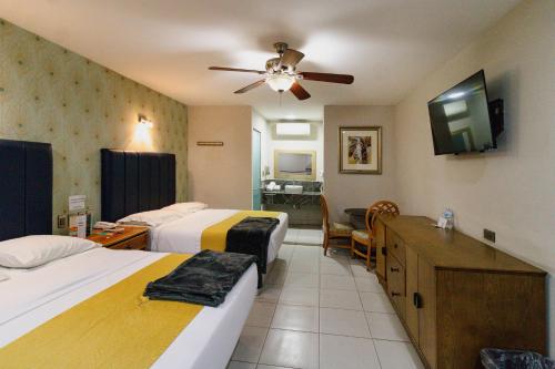 Cette chambre comprend deux lits et une télévision. dans l'établissement Hotel Maioris El Diez Culiacan, à Culiacán
