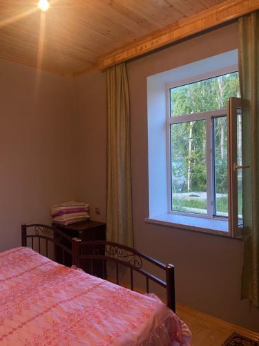 シャマフにあるŞamaxı Cennetbagı Eviのベッドルーム(ベッド1台、窓付)