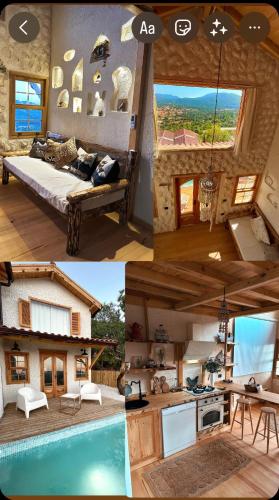 a collage of pictures of a house with a pool at Loft Country Kaş in Kaş