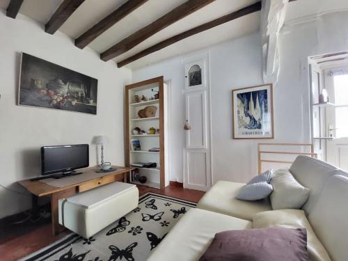 sala de estar con sofá y TV en Maisonnette près de Chartres en Lèves