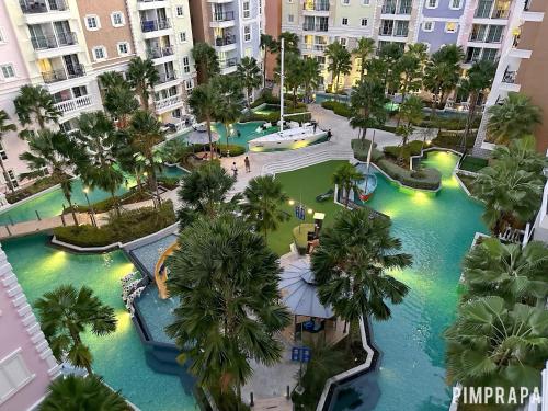 an aerial view of a resort with a water park at Jomtien Beach, Pattaya - Seven Seas Côte d'Azur in Na Jomtien