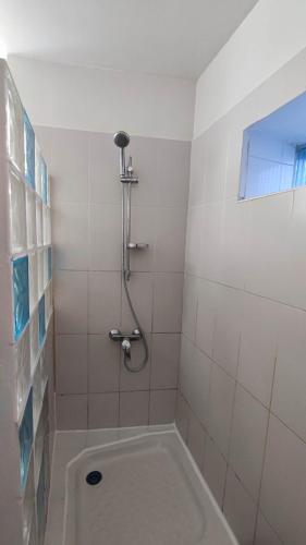 une salle de bain avec douche et baignoire dans l'établissement Le Ptit'Isle, à LʼIsle-sur-la-Sorgue