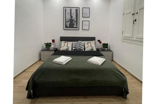 een slaapkamer met een groot bed met 2 kussens bij The downtown loft Carpi Centro in Carpi