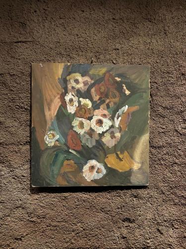 a painting of a vase of flowers on a table at Art House Kruje in Krujë