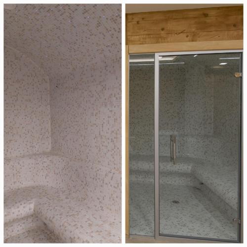 two pictures of a shower in a bathroom at Happy Dreams Spa Zlatibor in Zlatibor