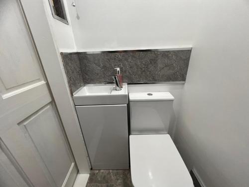 a small bathroom with a toilet and a sink at Shared House in Inverness in Inverness